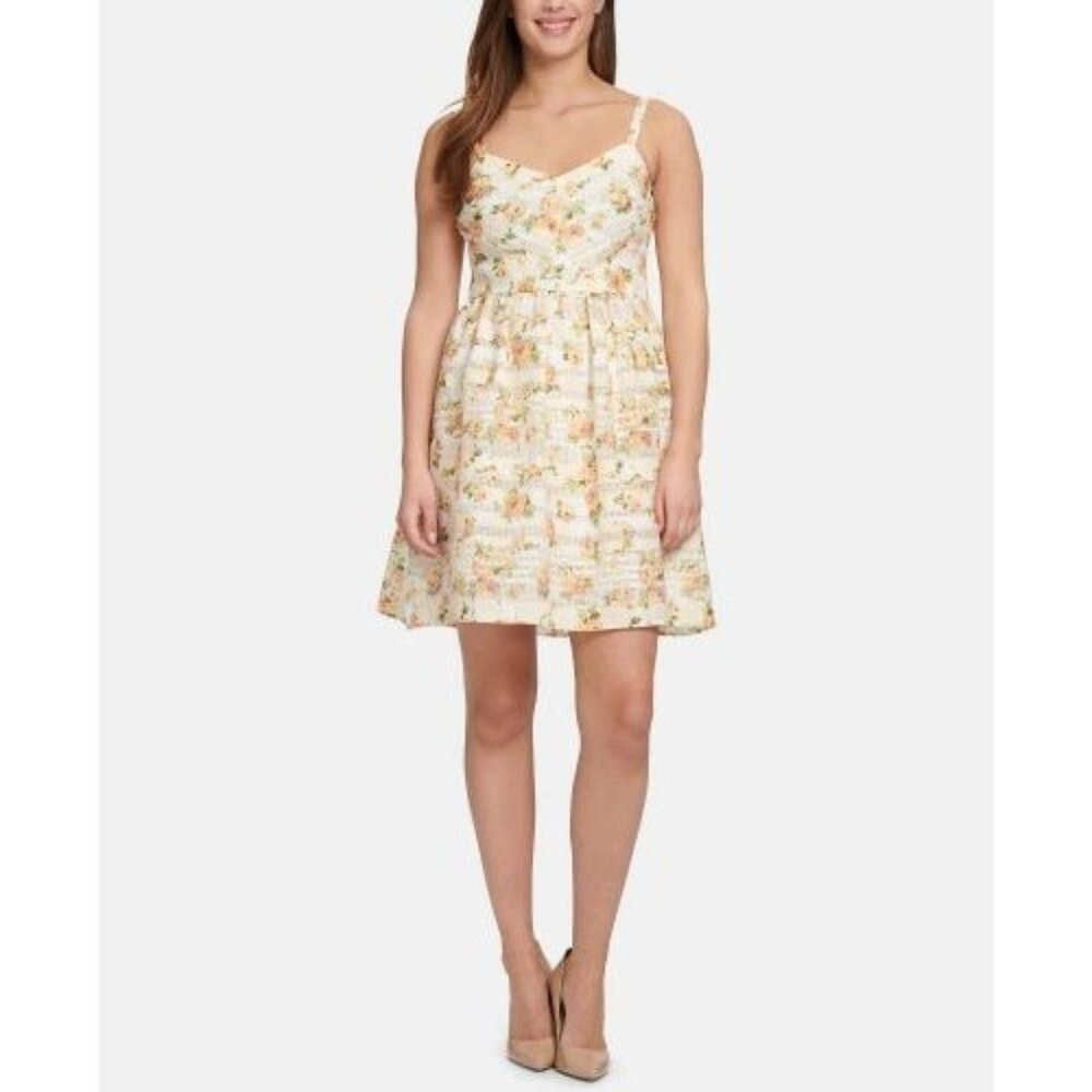 Kensie Yellow Floral‎ Spaghetti Strap Mini Fit Flare Cottage Sun Summer Dress 4